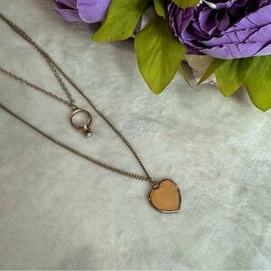 Long Gold Heart and Ring Necklace